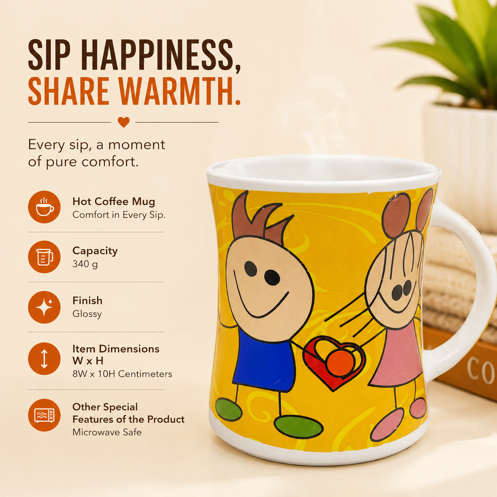 Bhokals Love Cartoon Yellow Printed White Coffee Mug