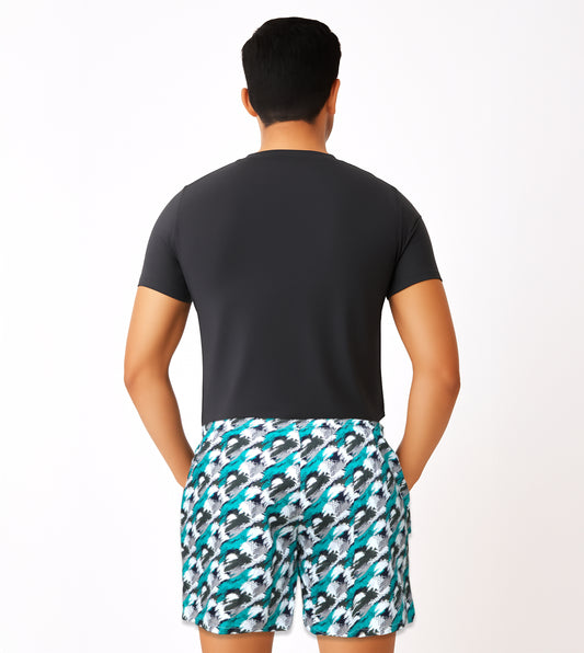 Green White Texture Printed Cotton Boxer For Men