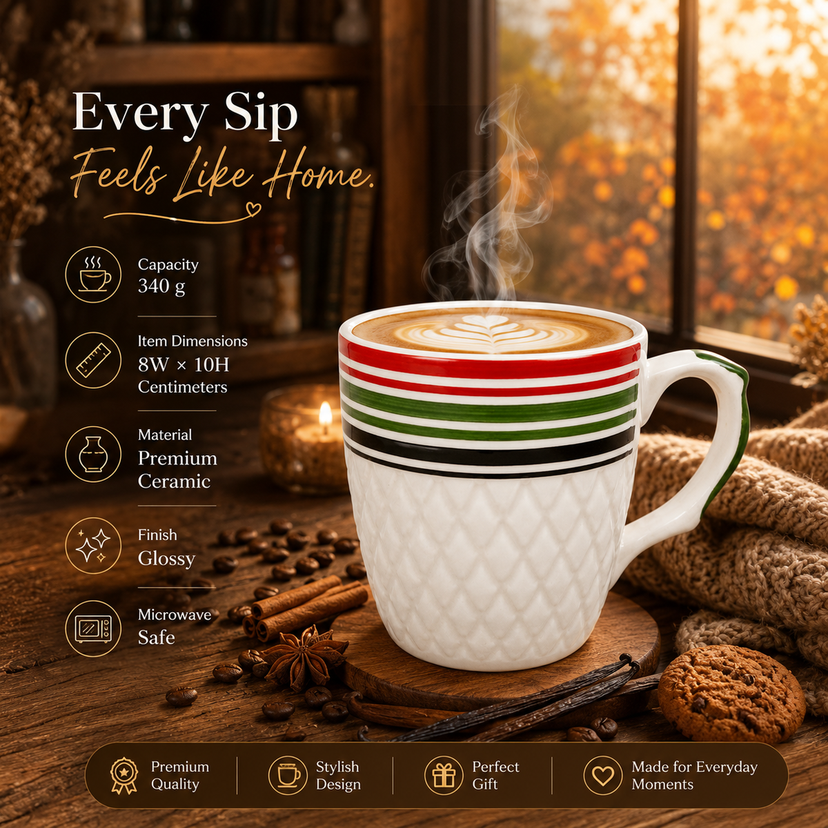 Bhokals Multi Line Printed White Coffee Mug