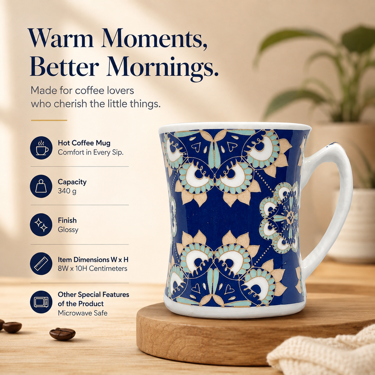 Bhokals Blue Rangoli  Printed White Coffee Mug