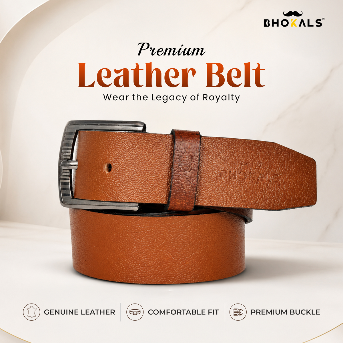 Bhokals Men Tan Grain Leather Belt