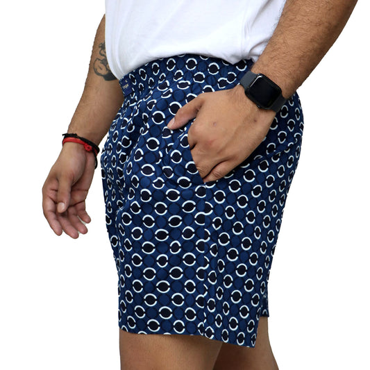 Blue White Black Circle Printed Cotton Boxer For Men