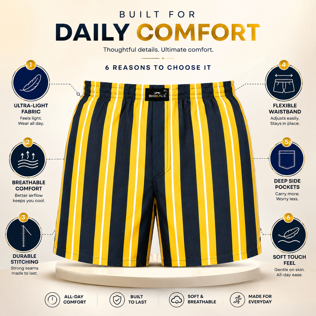YELLOW BLUE STRIP PRINTED MEN BOXER
