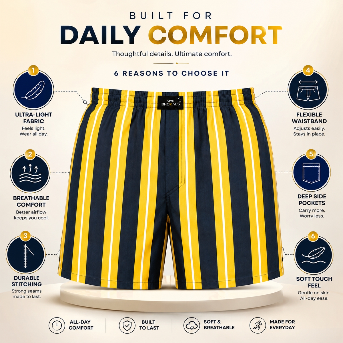 YELLOW BLUE STRIP PRINTED MEN BOXER