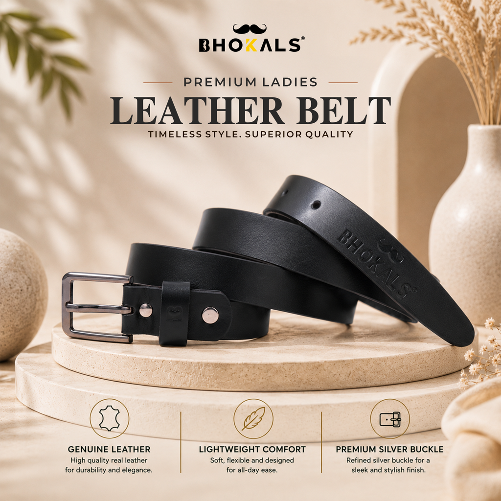 Bhokals Women Black Leather Belt