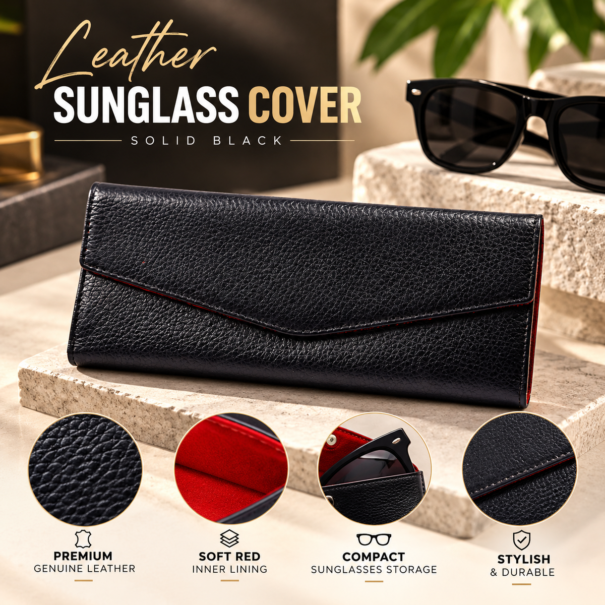 Leather solid black sunglass cover