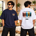 BHOKALS Men's Oversized Printed T-Shirt Combo Pack of 2 – Blue Trick N Treat & White Dream Graphic Tees