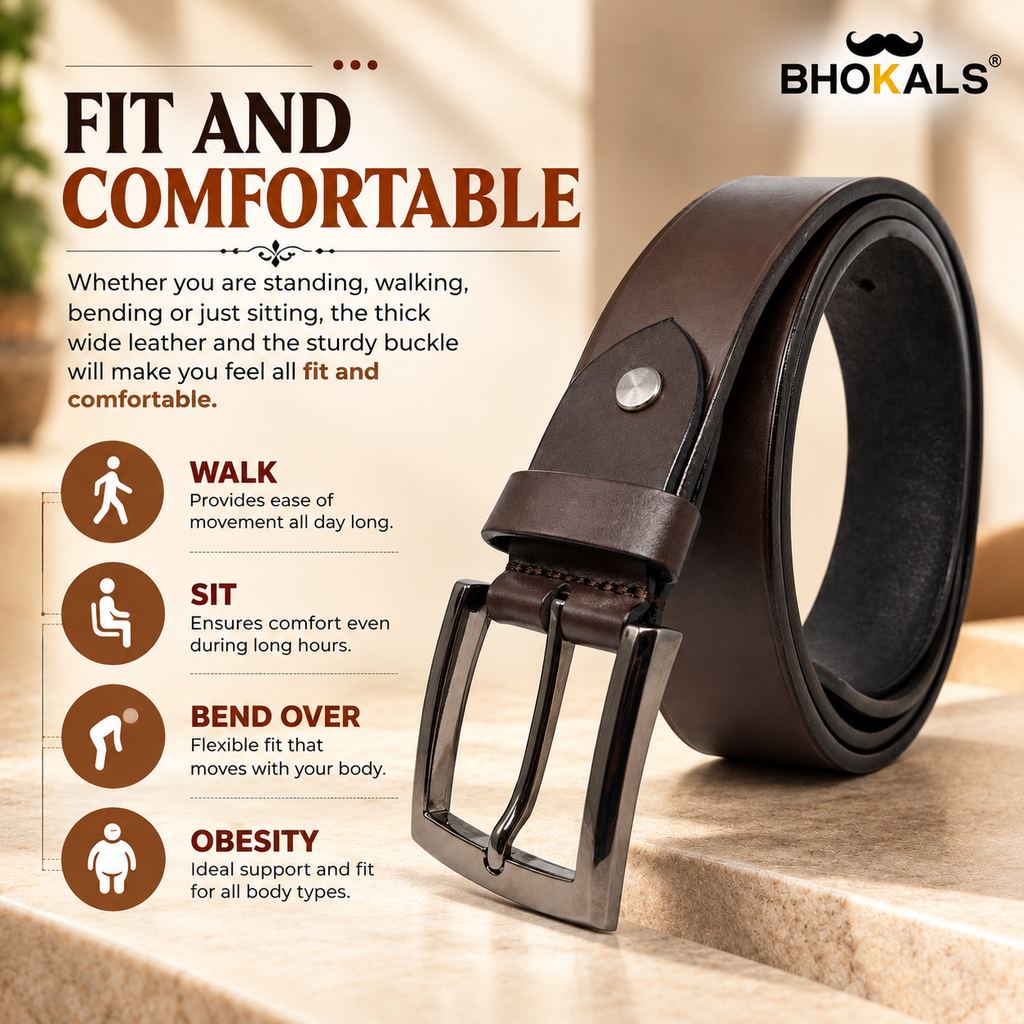 Bhokals Men Solid Brown Formal Leather Belt