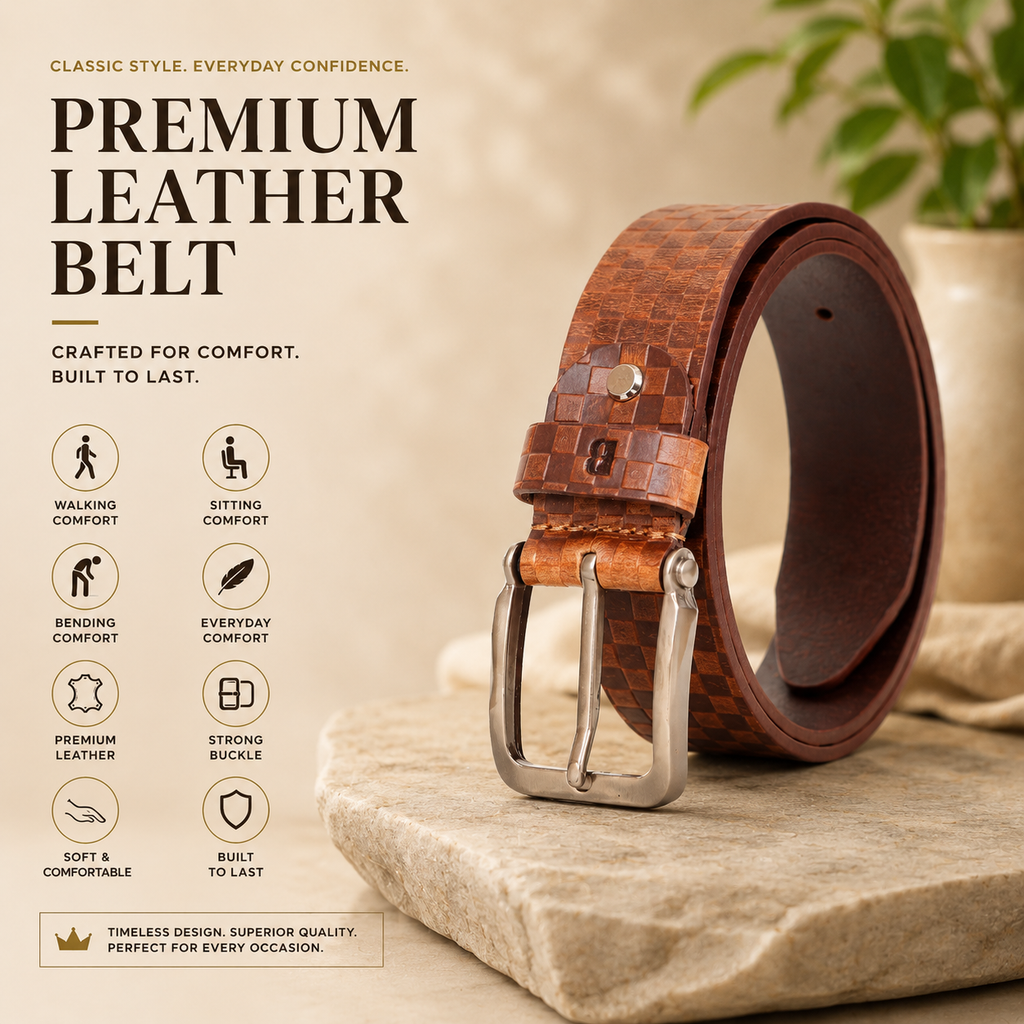 Bhokals Men Solid Tan Formal Leather Belt