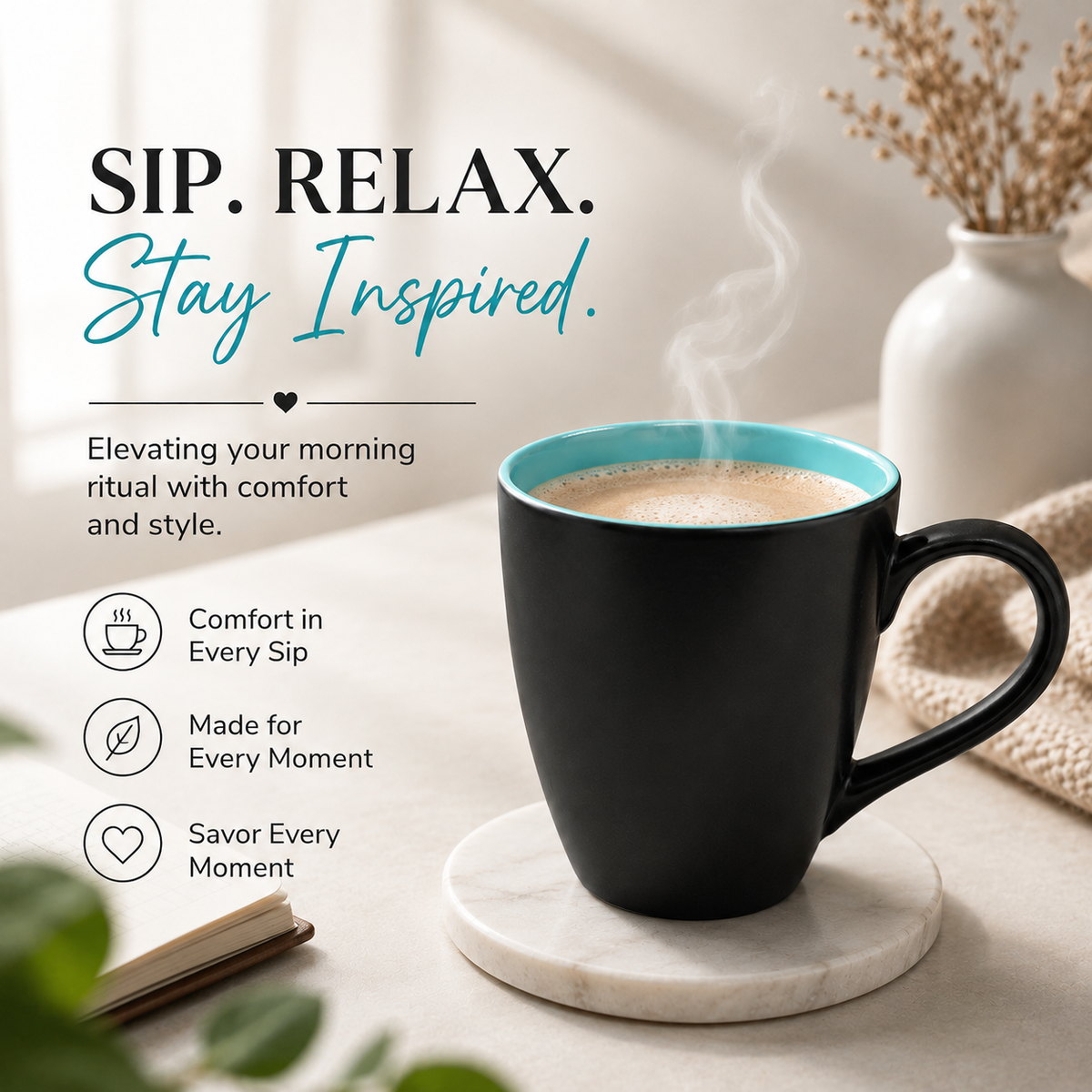 Bhokals Dual Print Sea Green Solid Black Coffee Mug