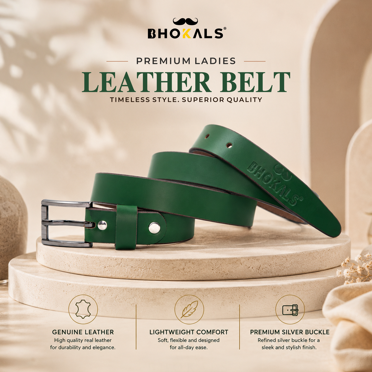 Bhokals Women Green Leather Belt