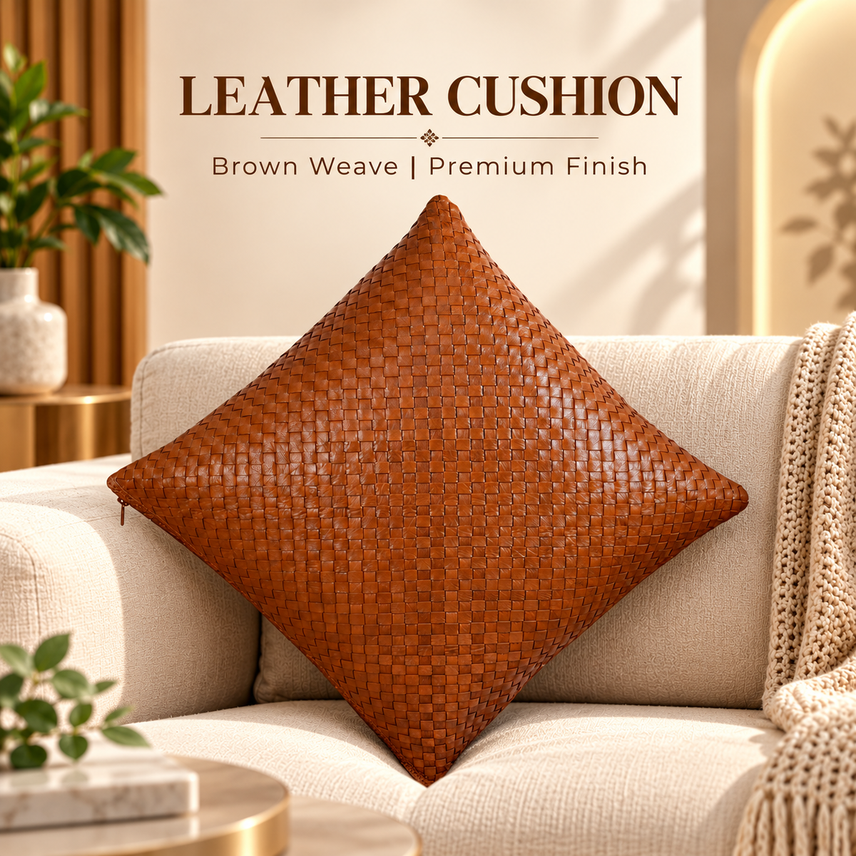 Leather Brown Weave Cushion