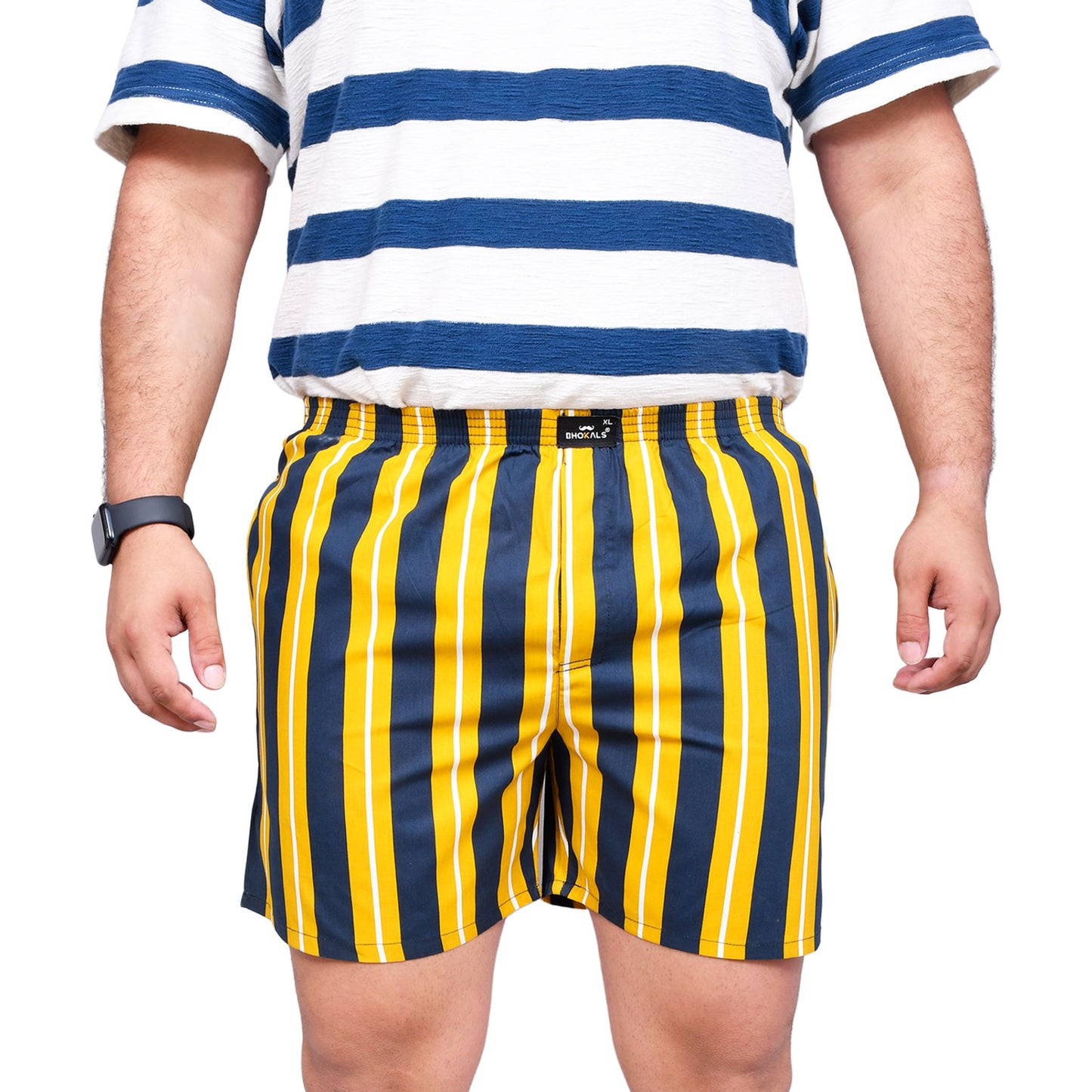 YELLOW BLUE STRIP PRINTED MEN BOXER