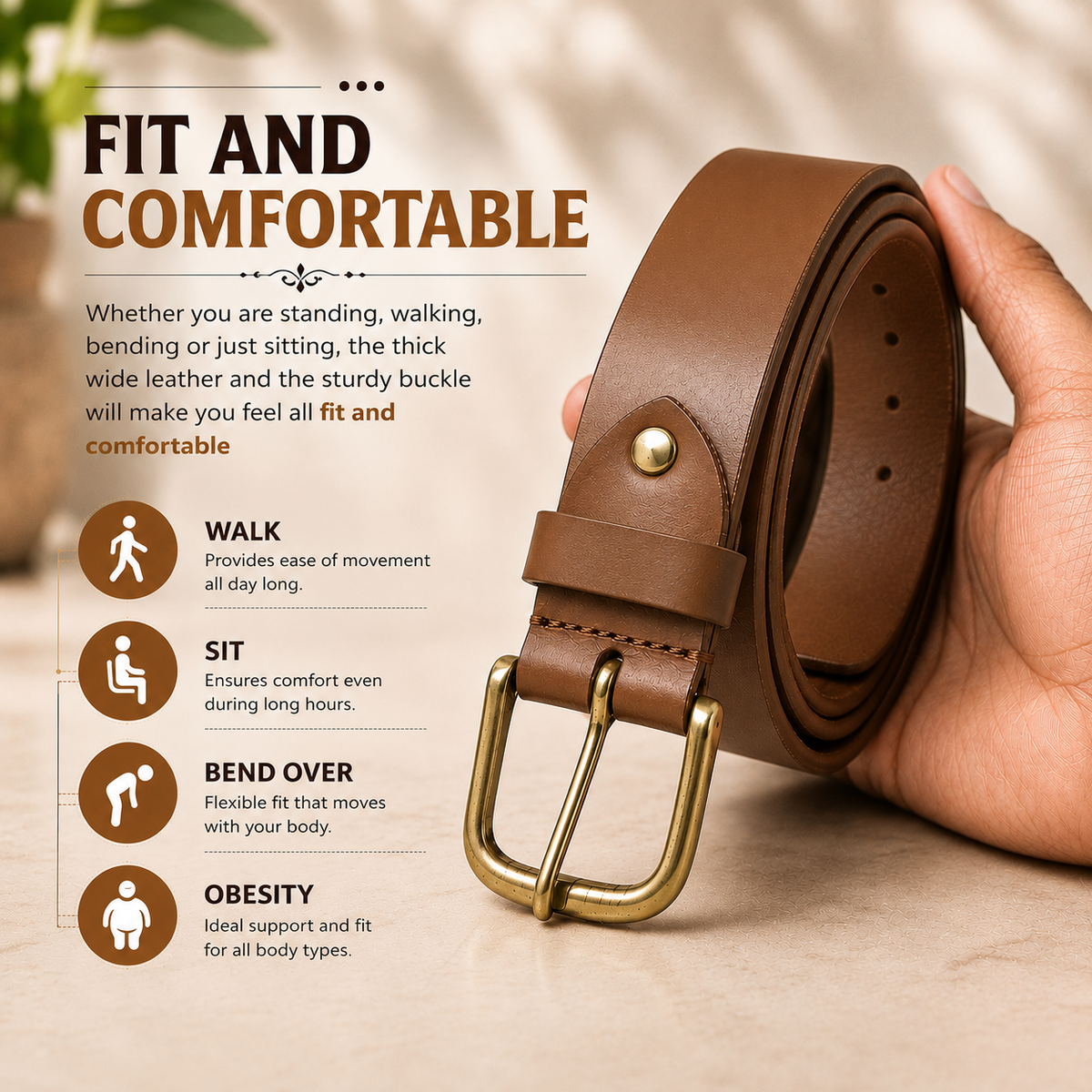 Bhokals Men Solid Tan Leather Belt