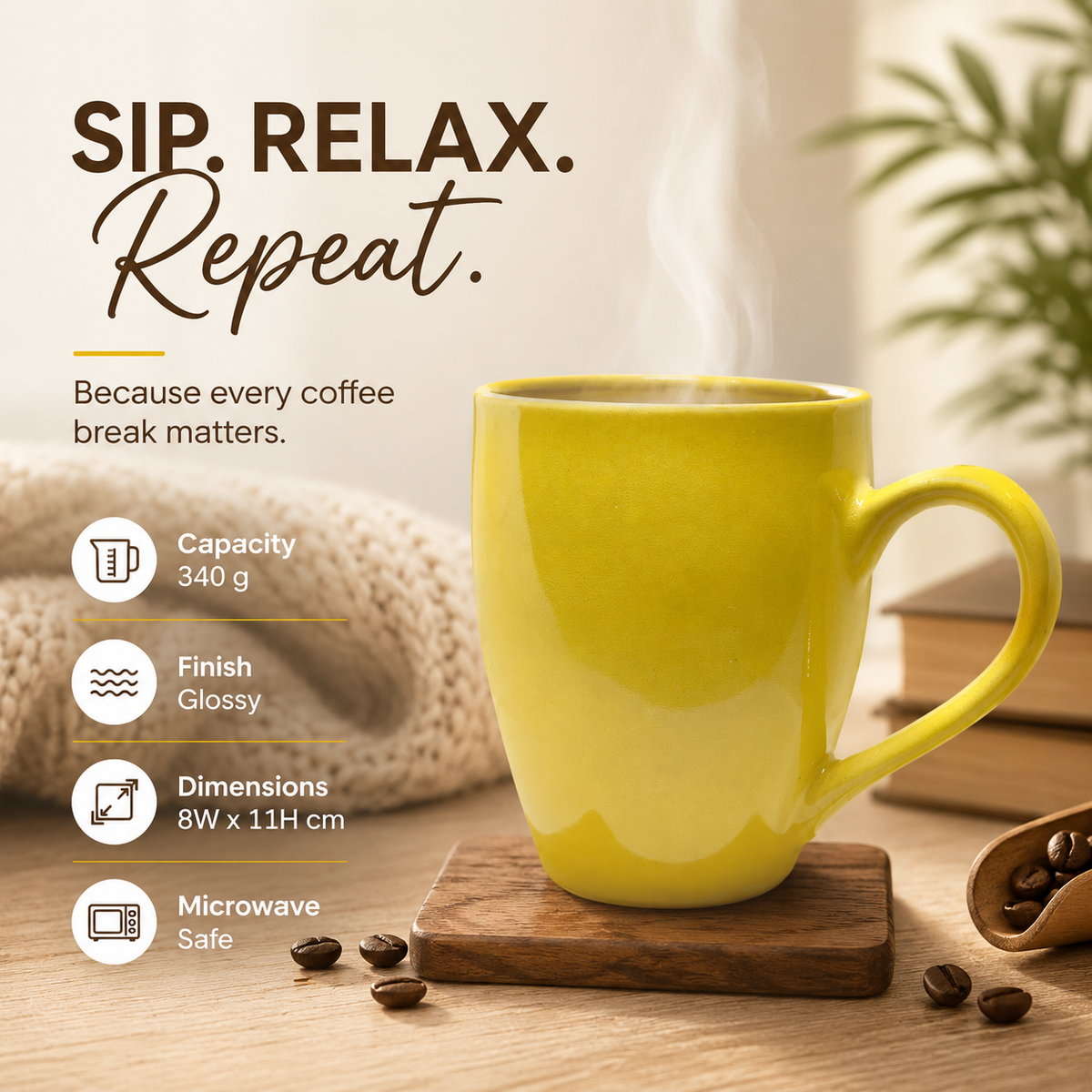 Bhokals Solid  Yellow Coffee Mug