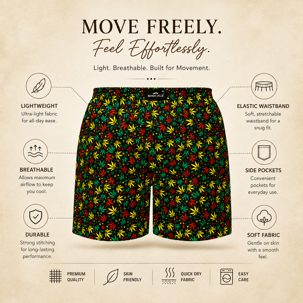 Black Flower Printed Cotton Boxer For Men