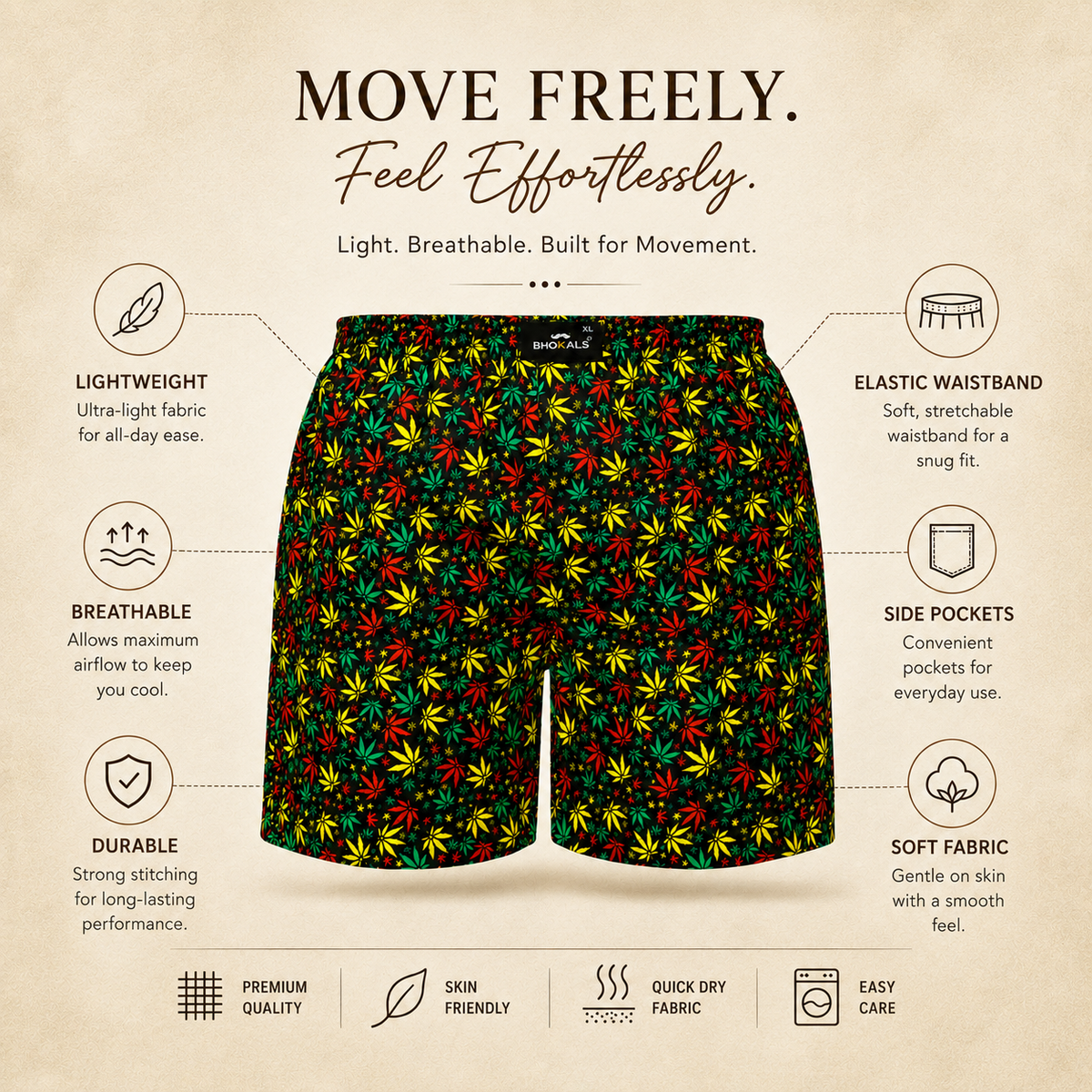 Black Flower Printed Cotton Boxer For Men