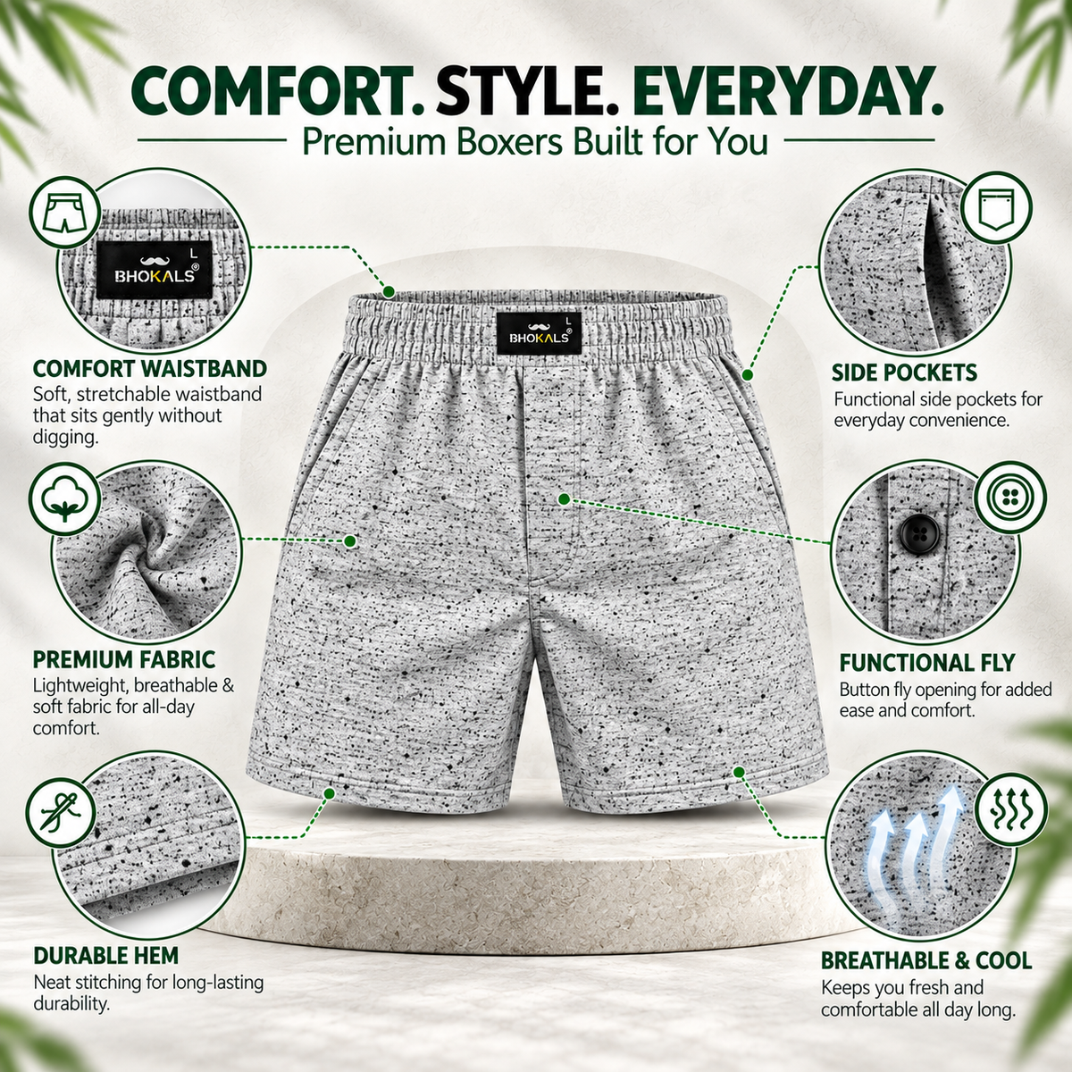 GREY WITH BLACK TEXTURE COTTON BOXER FOR MEN COTTON MEN BOXER