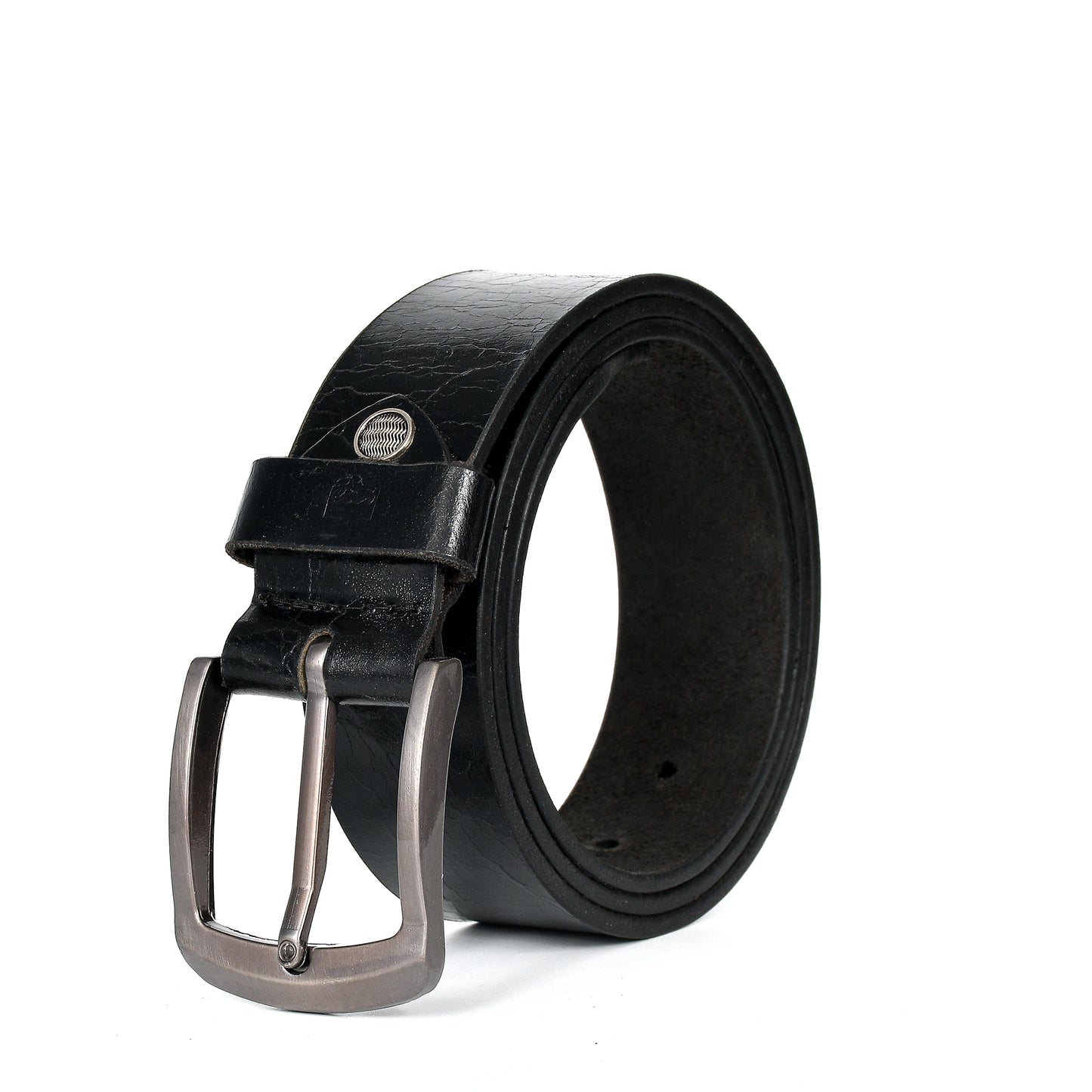 Bhokals Men Black Crunch Leather Belt