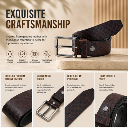 Bhokals Men Brown Chess Plub Leather Belt