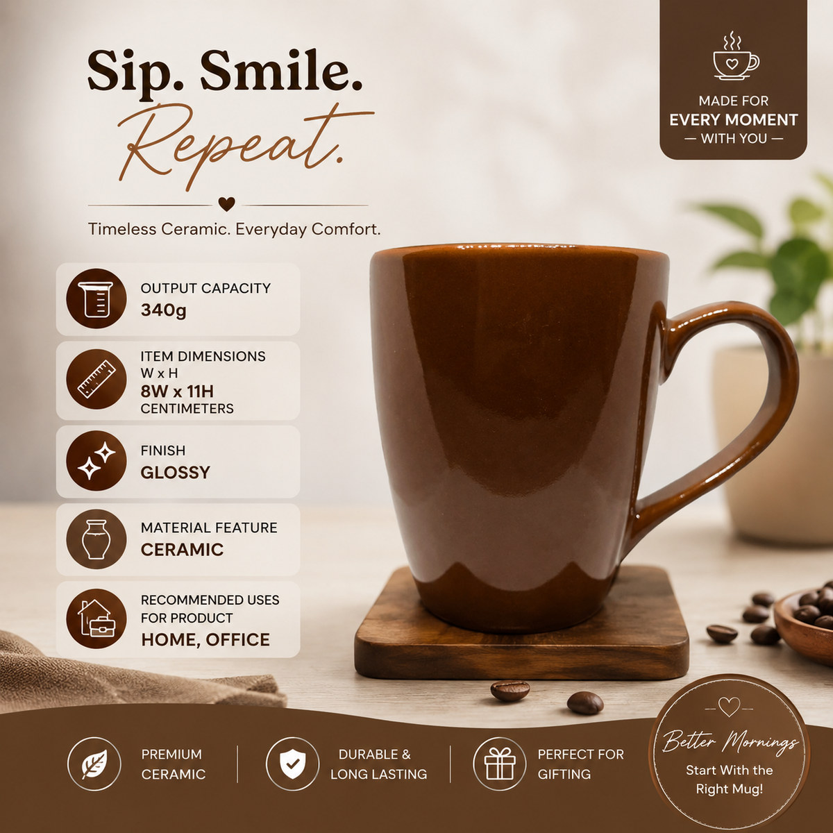 Bhokals Solid Brown Coffee Mug