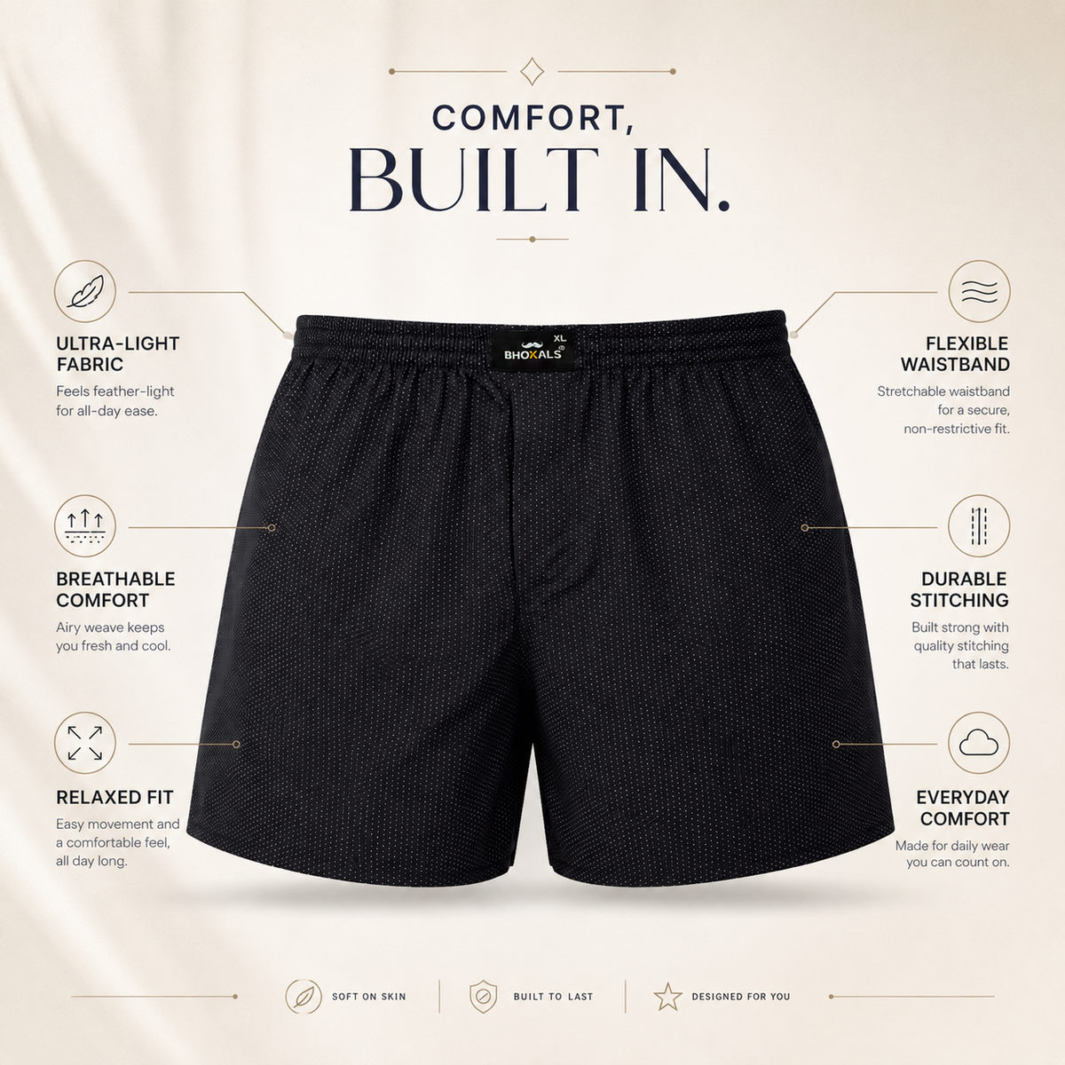 BLACK WHITE DOTTED PRINTED COTTON MEN BOXER