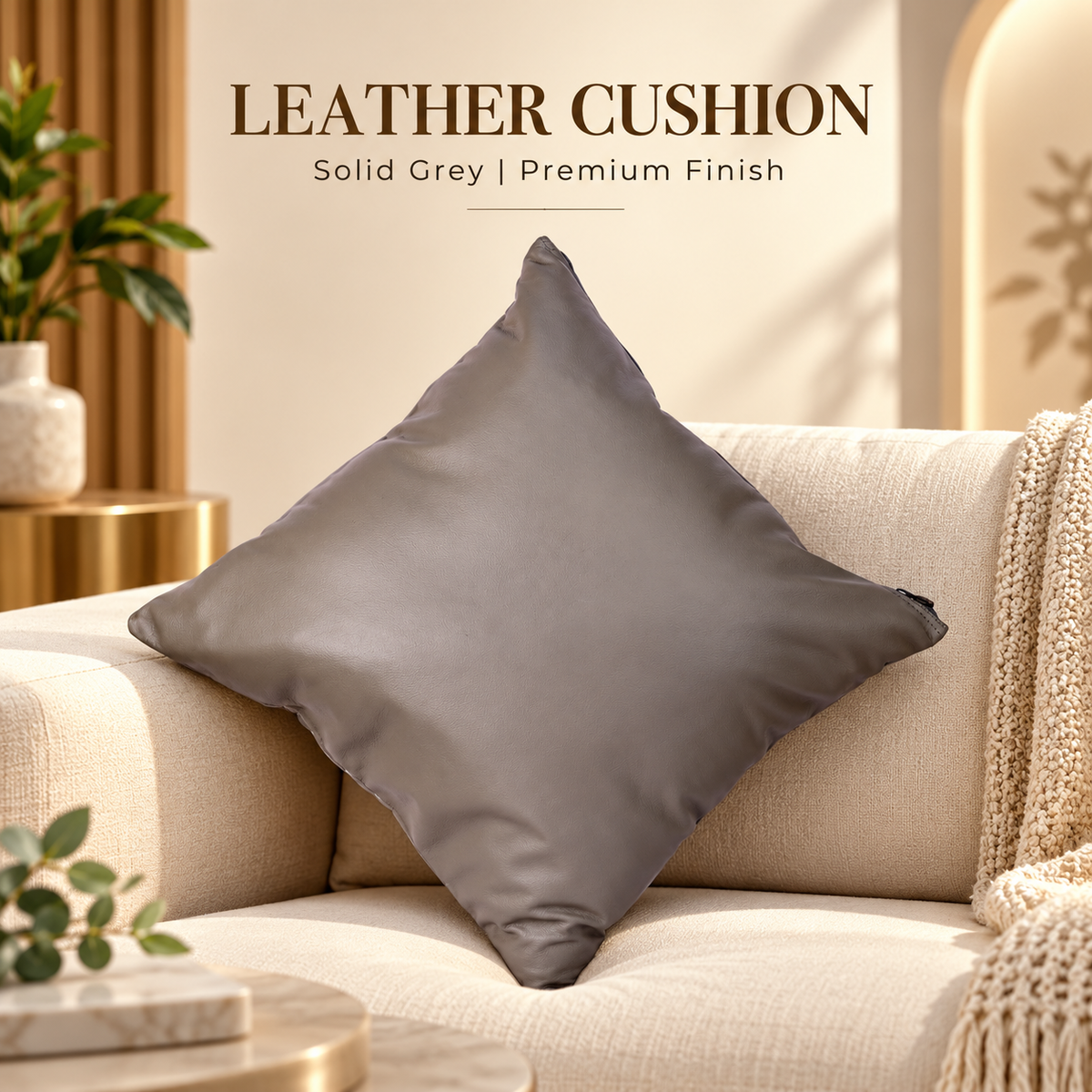 Leather Solid Grey Cushion
