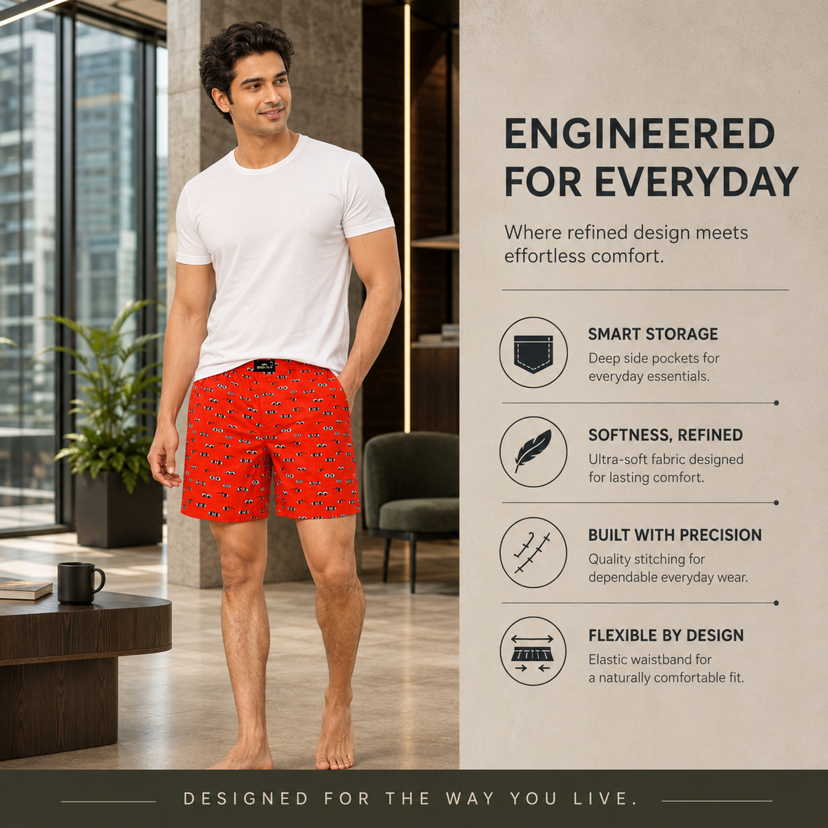 Orange Printed Eyes Cotton Boxer For Men