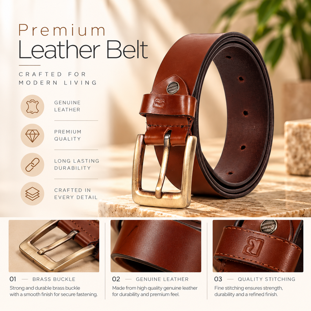 Bhokals Men Solid Brown Casual Leather Belt