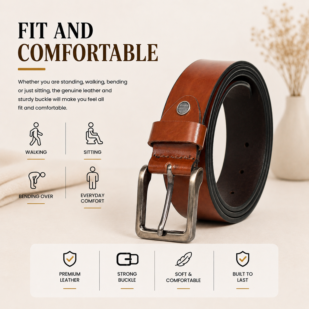 Bhokals Men Tan Glossy Leather Belt