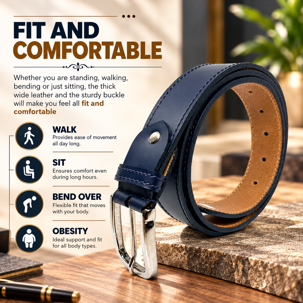 Bhokals Men Blue Formal Leather Belt