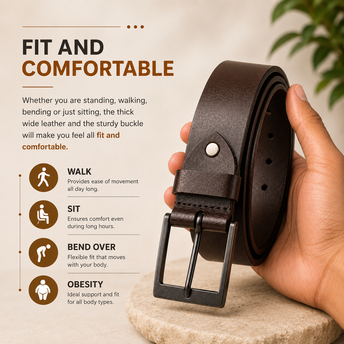 Bhokals Men Chocolate Brown Leather Belt