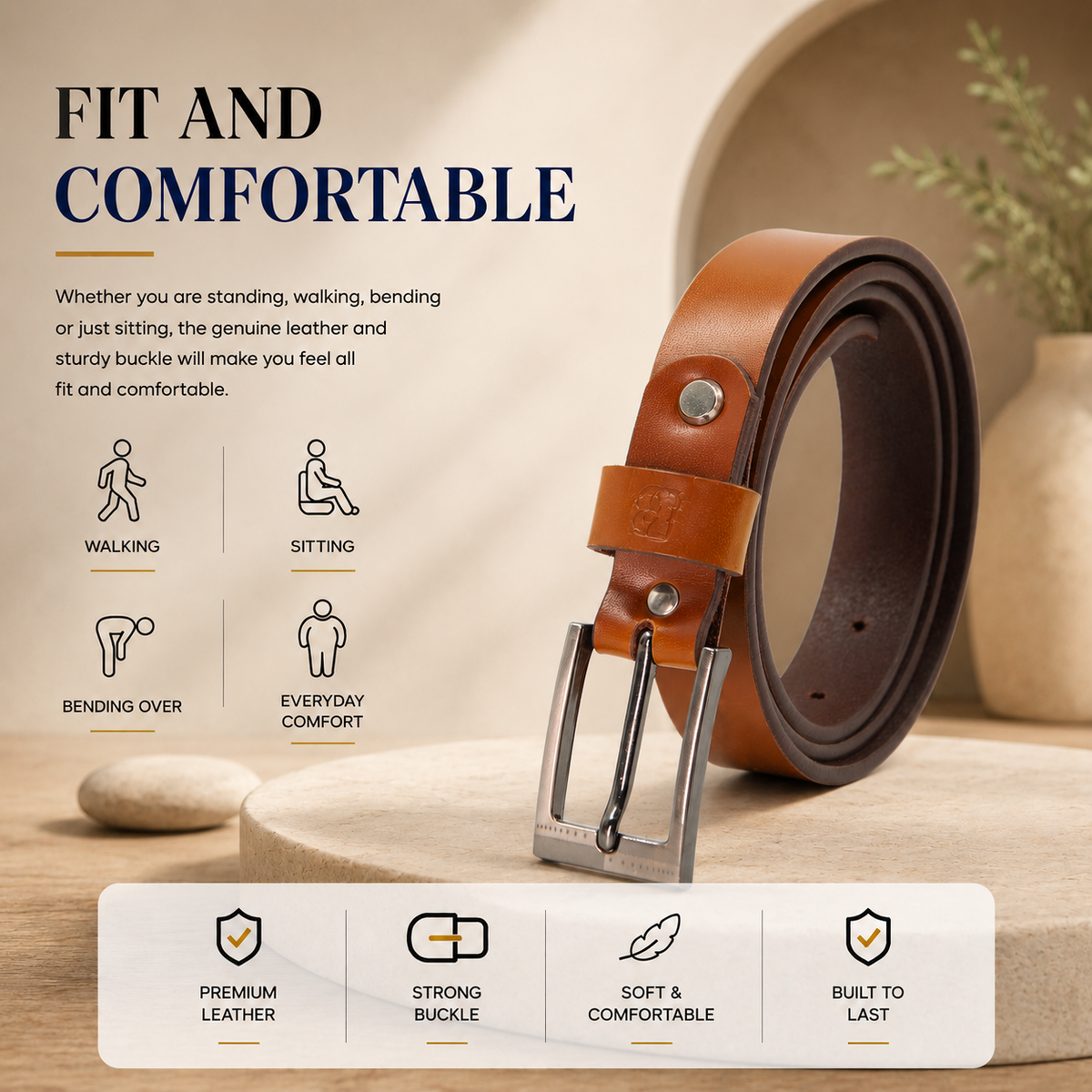 Bhokals Women Solid Tan Leather Belt