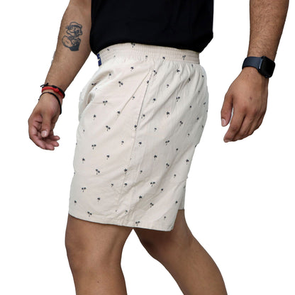 Cream Tree Printed Cotton Boxer For Men