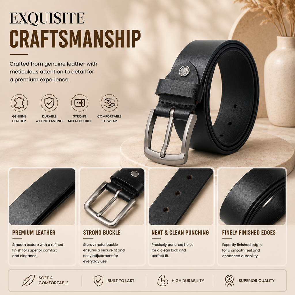 Bhokals Men Black Casual Leather Belt