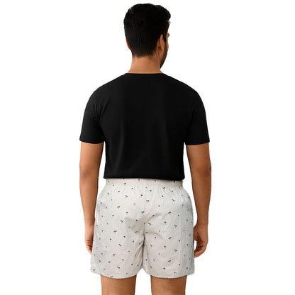 Cream Tree Printed Cotton Boxer For Men