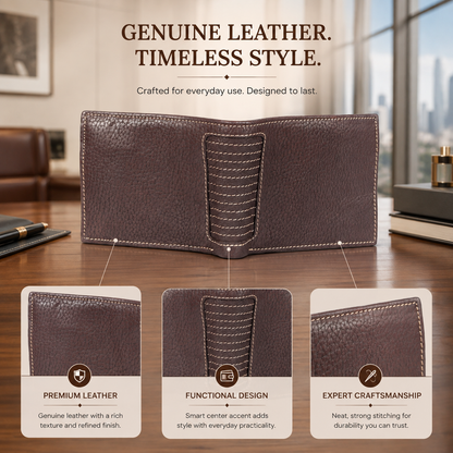 Leather Brown White Thread Men Wallet