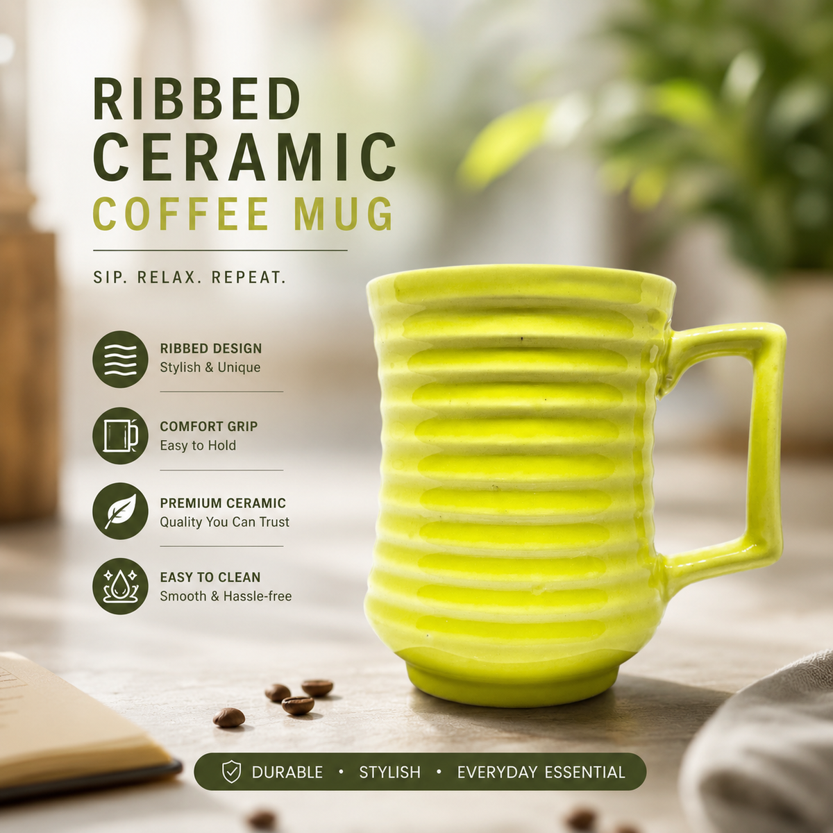 Bhokals Line Texture Pattern Green Coffee Mug