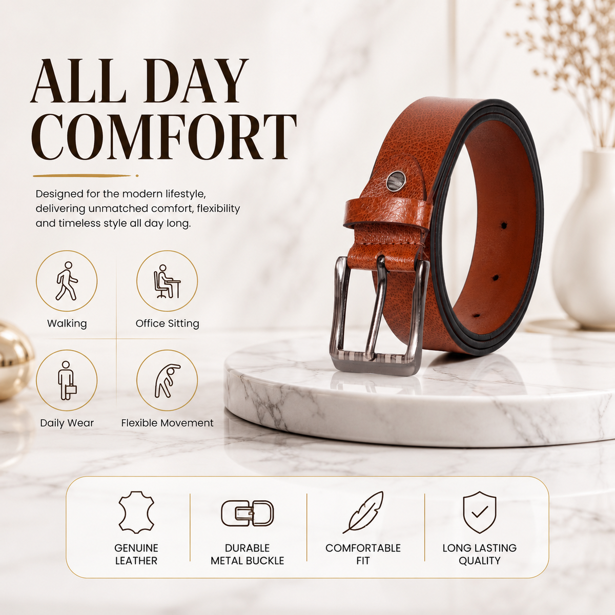 Bhokals Men Tan Texture Leather Belt