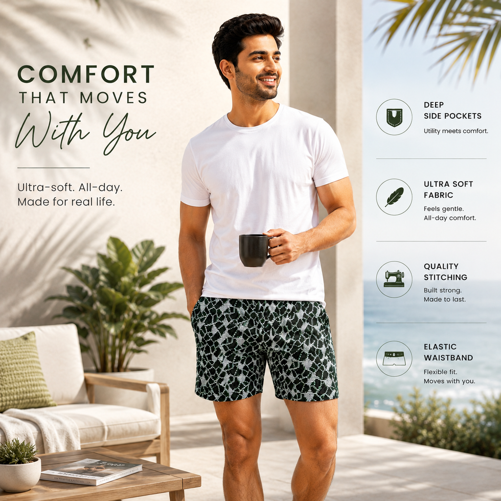 Black Geomatric Texture Cotton Boxer For Men