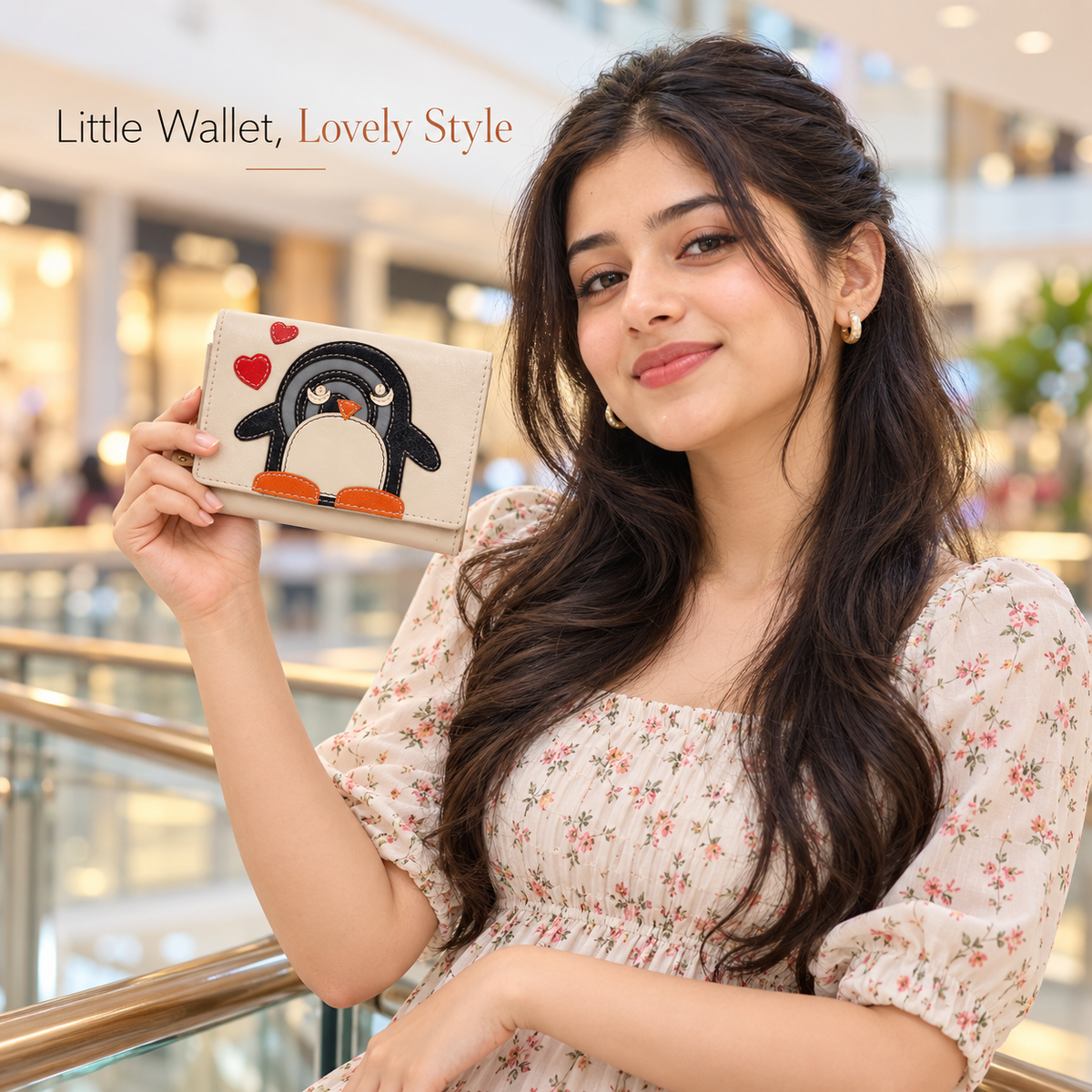 Leather Cream Penguin Women Pocket Wallet