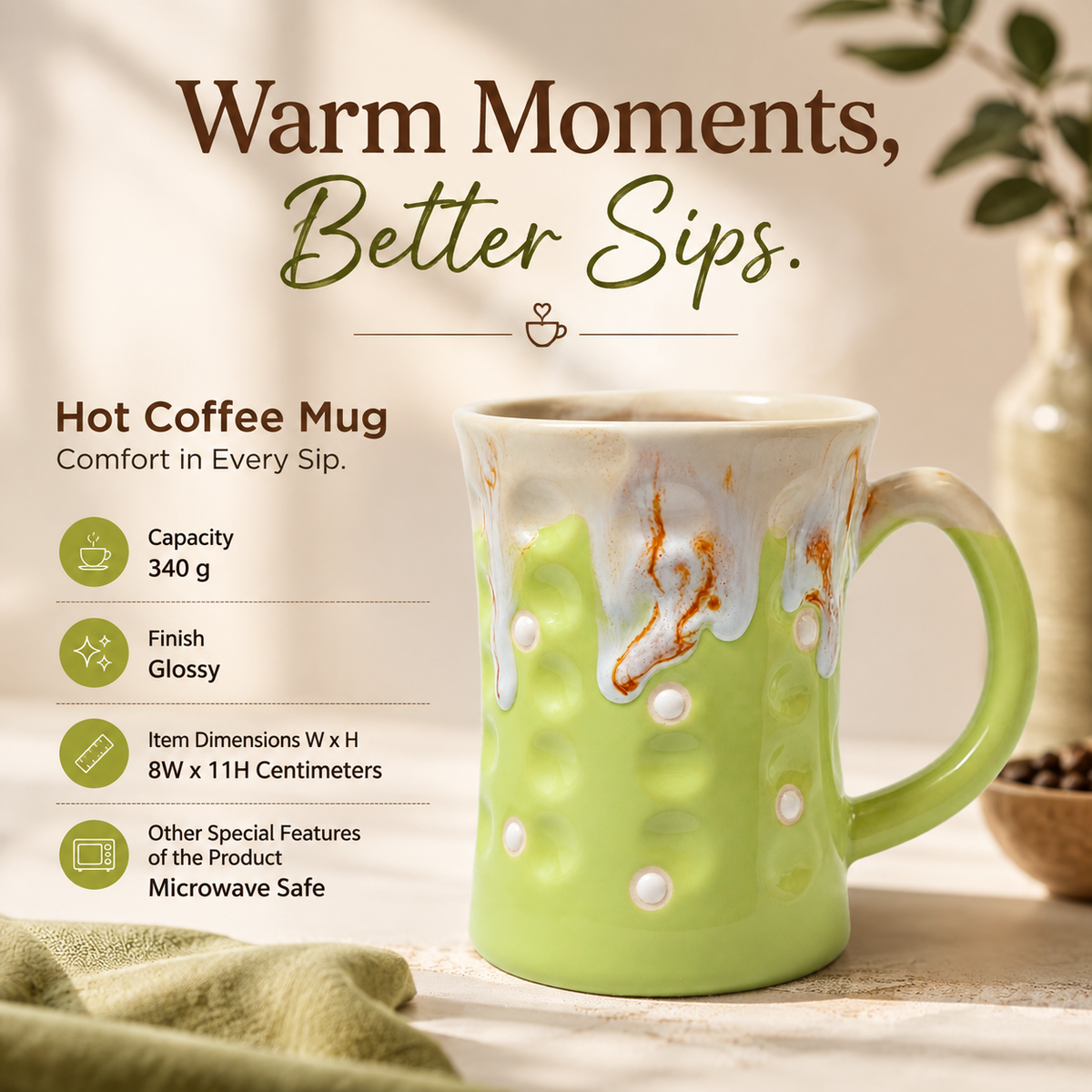 Bhokals Big Dots Green Round Coffee Mug