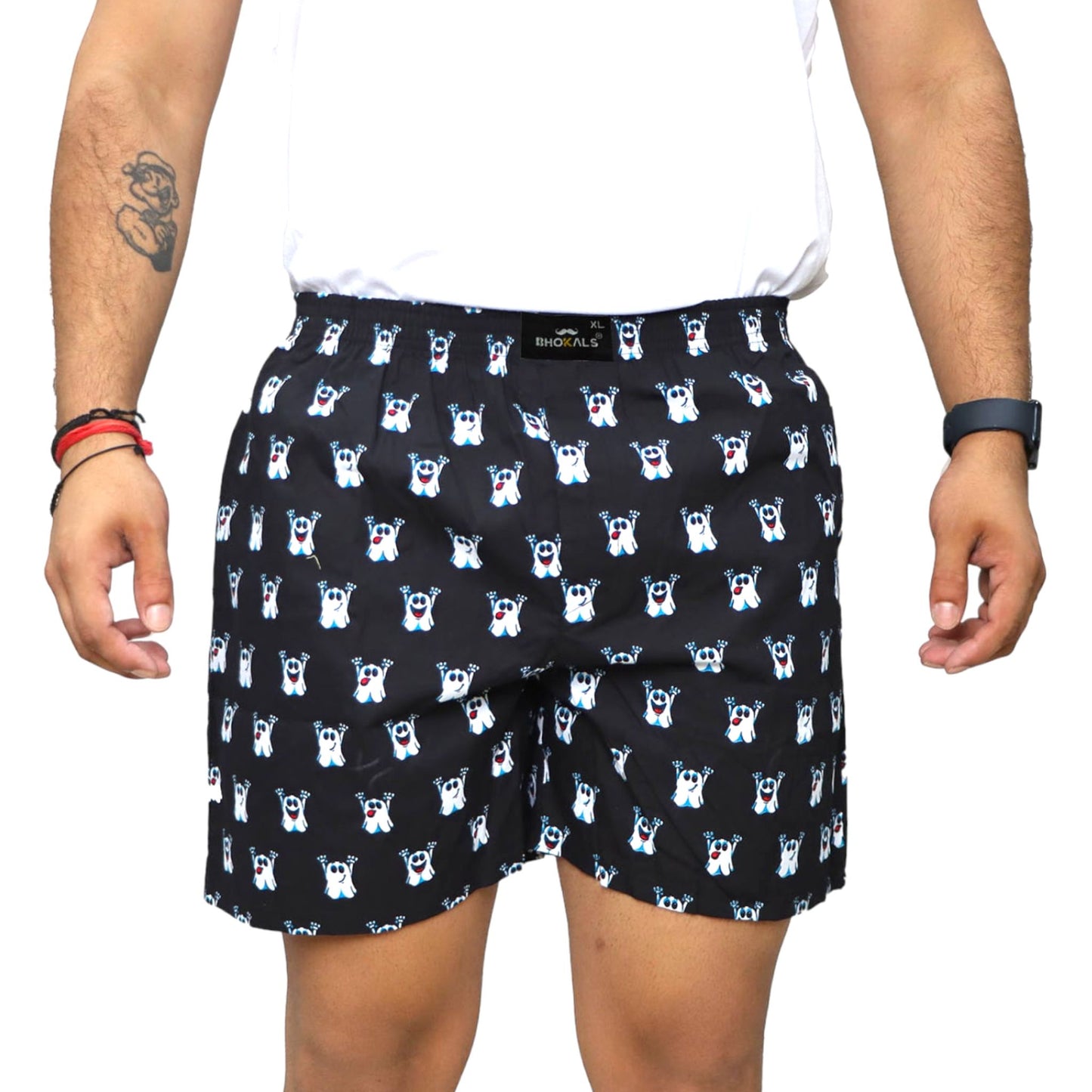 Black Ghost Cartoon Printed Cotton Boxer For Men