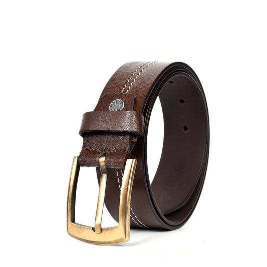 Men Brown Side Thread Leather  Belt