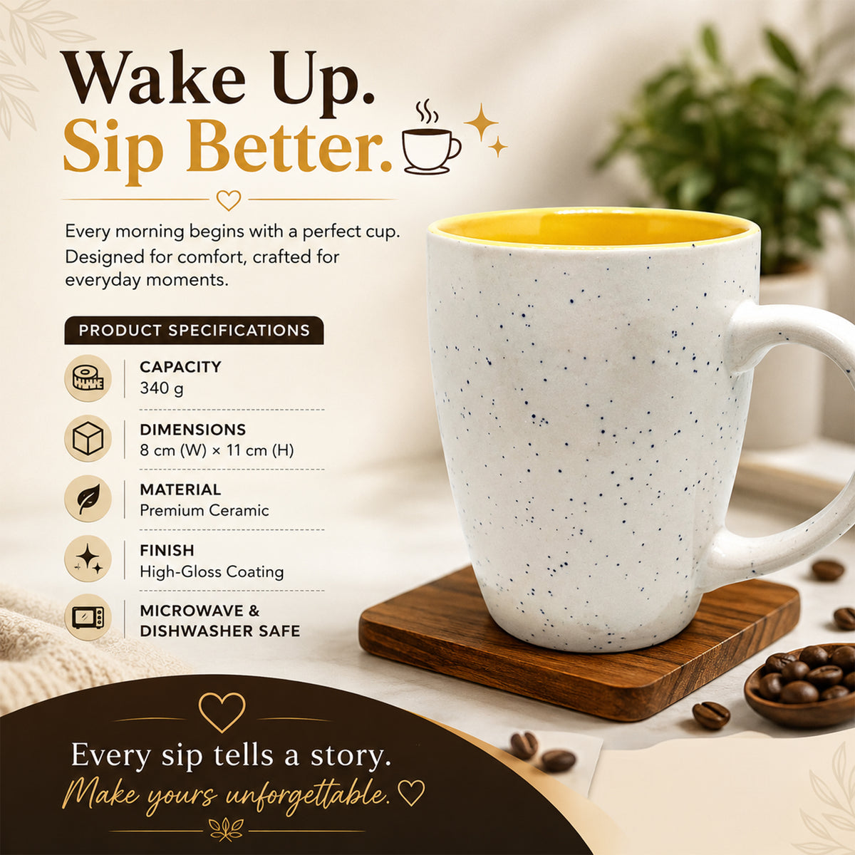 Bhokals Dots Print Yellow White Coffee Mug