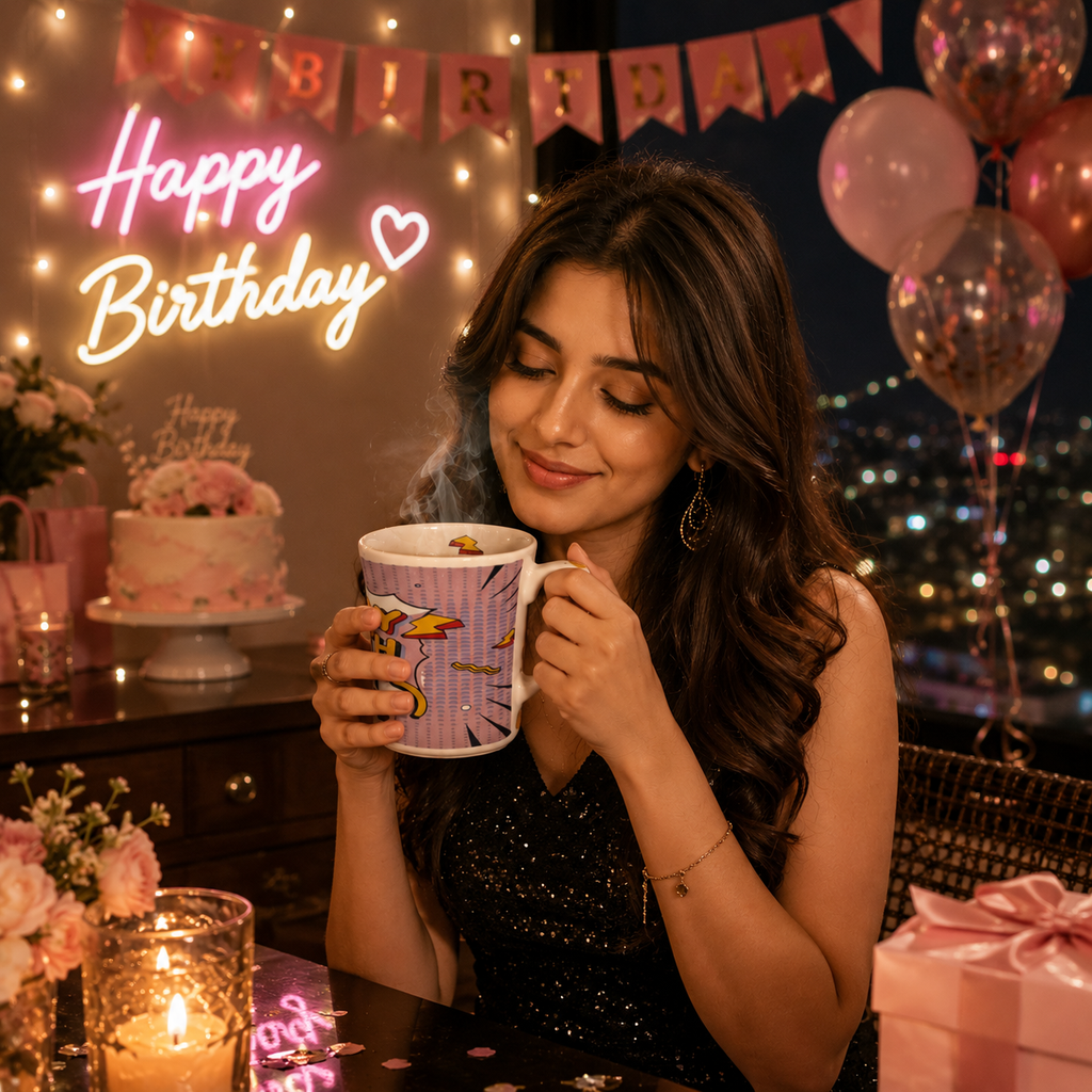 Bhokals Happy Birthday Pink Printed White Coffee Mug