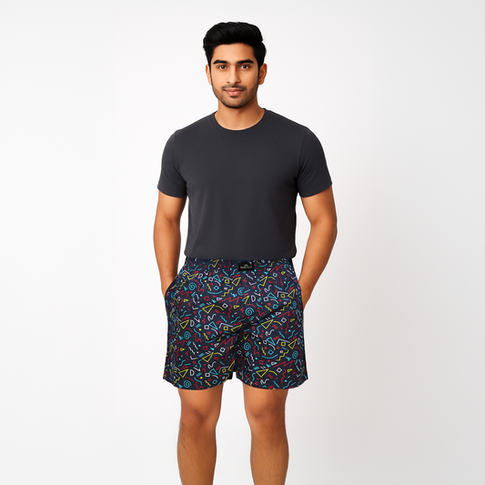 Navy Abstract Printed Cotton Boxer For Men