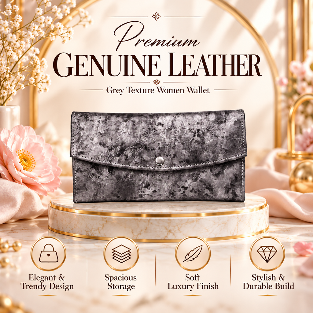 Leather Grey Texture Women Wallet