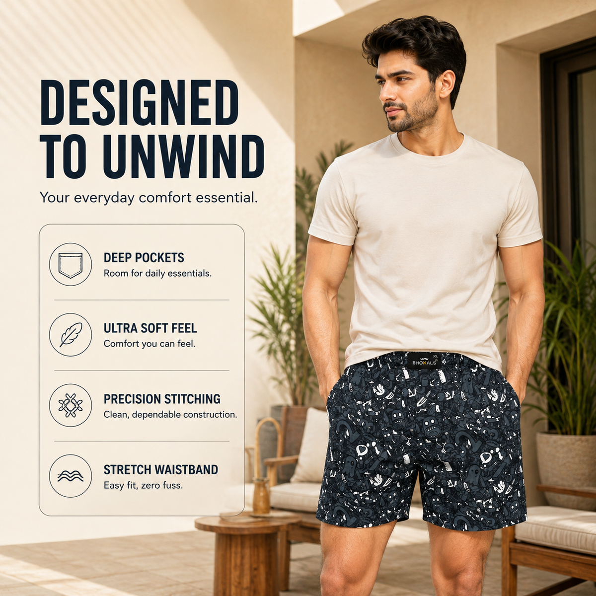 Grey Ghost Printed Cotton Boxer For Men