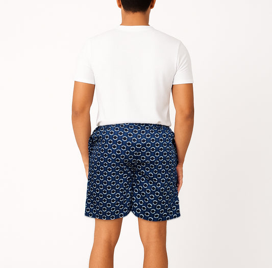 Blue White Black Circle Printed Cotton Boxer For Men